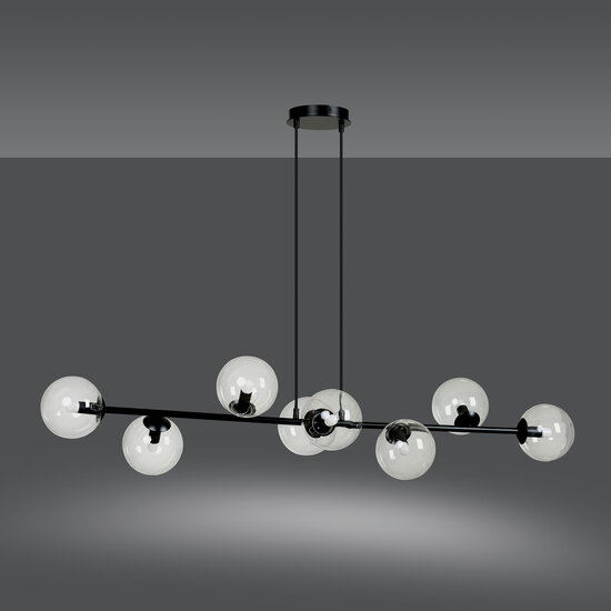 Herlev elegante zwarte design hanglamp met 8 transparante glazen bollen E14