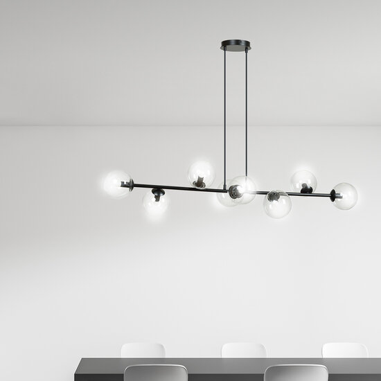 Herlev elegante zwarte design hanglamp met 8 transparante glazen bollen E14