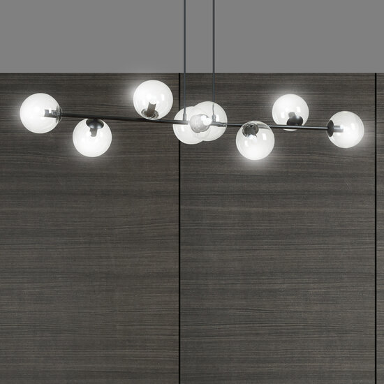 Herlev elegante zwarte design hanglamp met 8 transparante glazen bollen E14