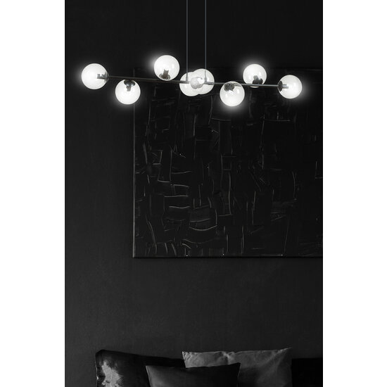 Herlev elegante lámpara colgante de diseño negro con 8 bolas de cristal transparente E14