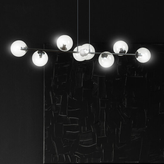 Herlev elegante zwarte design hanglamp met 8 transparante glazen bollen E14
