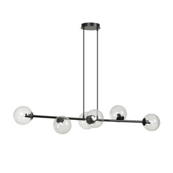 Herlev zwarte 6 lampen E14 medium hanglamp met 6 glazen bollen