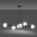 Herlev zwarte 6 lampen E14 medium hanglamp met 6 glazen bollen