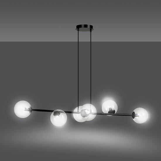 Herlev zwarte 6 lampen E14 medium hanglamp met 6 glazen bollen