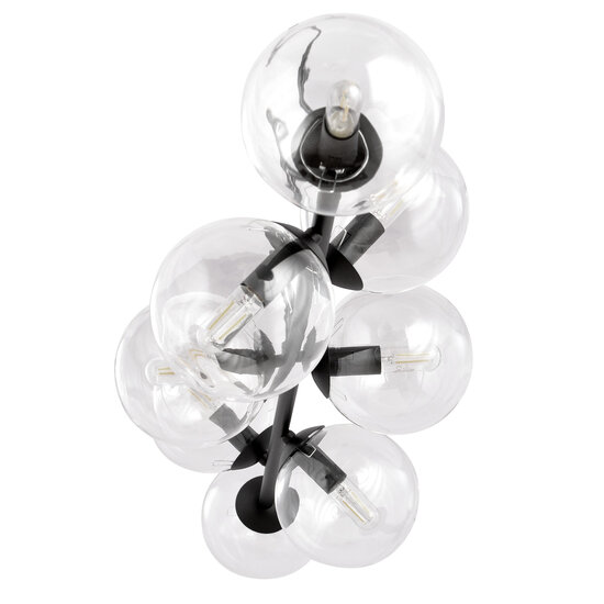 Herlev black 6 lamps E14 medium hanging lamp with 6 glass balls