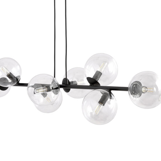 Suspension moyenne Herlev noire 6 lampes E14 avec 6 boules de verre