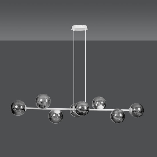 Herlev witte medium hanglamp met 8 zwart gerookte bollen E14