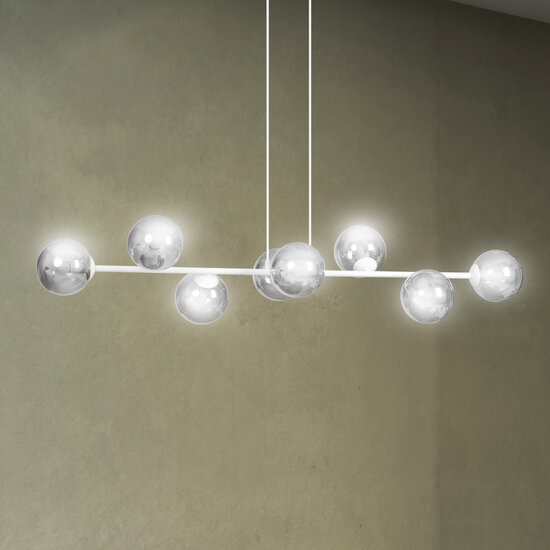 Herlev witte medium hanglamp met 8 zwart gerookte bollen E14