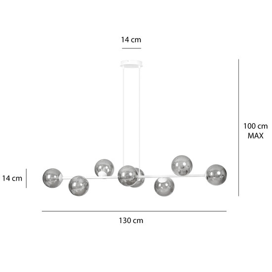 Herlev witte medium hanglamp met 8 zwart gerookte bollen E14