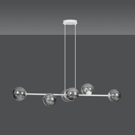 Herlev elegant white design hanging lamp with 6 transparent glass balls E14