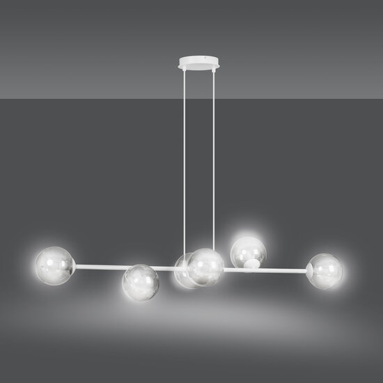 Emibig Emibig Herlev elegante weiße Design-Hängelampe mit 6 transparenten Glaskugeln E14 - Ideal für eine stilvolle Atmosphäre in Ihrem Zuhause