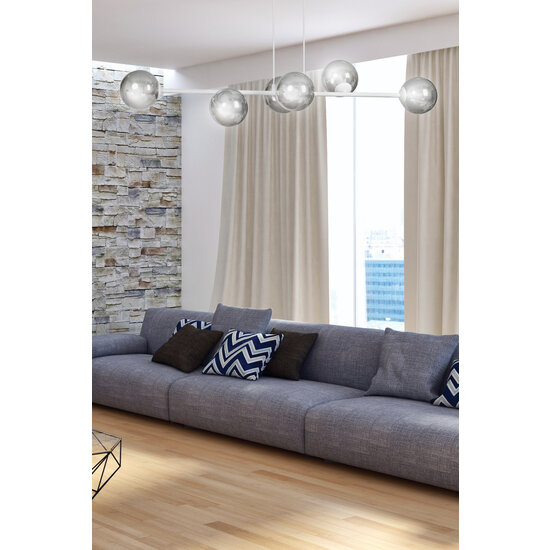 Herlev elegant white design hanging lamp with 6 transparent glass balls E14