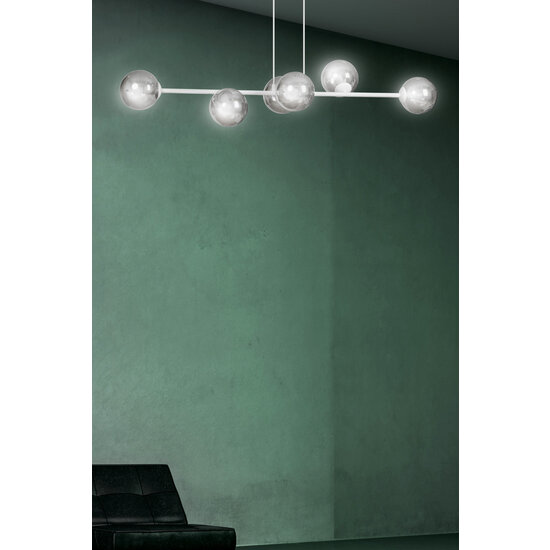 Herlev elegant white design hanging lamp with 6 transparent glass balls E14