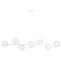 Lampe à suspension design blanche élégante Herlev avec 8 ampoules en verre transparent E14