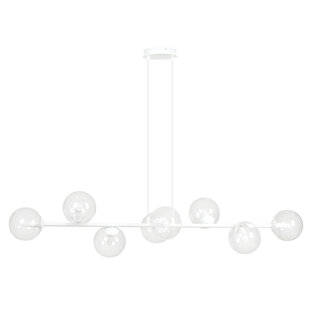 Lampe à suspension design blanche élégante Herlev avec 8 ampoules en verre transparent E14