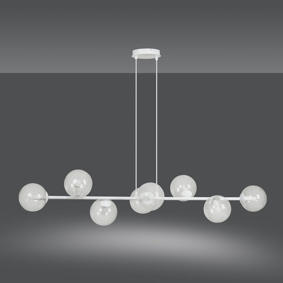 Herlev elegante witte design hanglamp met 8 transparante glazen bollen E14