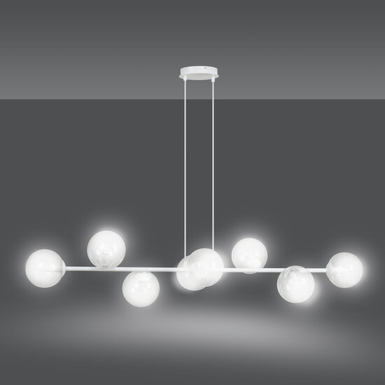 Emibig Emibig Herlev elegante witte design hanglamp met 8 transparante glazen bollen E14 - Creëer een sfeervolle ambiance in uw interieur