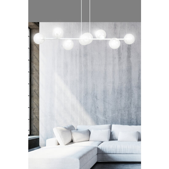 Herlev elegante witte design hanglamp met 8 transparante glazen bollen E14