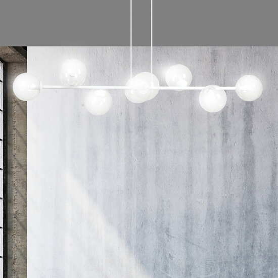 Herlev elegante witte design hanglamp met 8 transparante glazen bollen E14