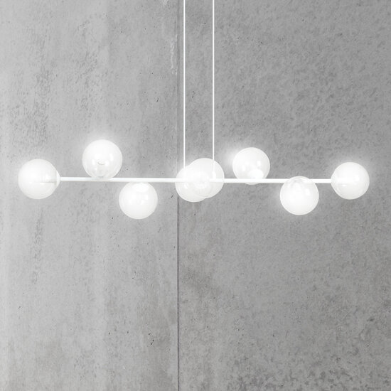 Herlev elegante witte design hanglamp met 8 transparante glazen bollen E14