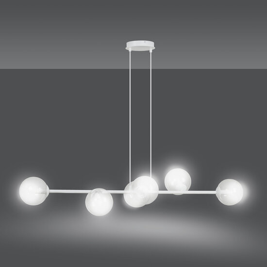 Emibig Emibig Lampe suspendue Herlev blanche 6 lampes E14 avec 6 boules en verre - Idéale pour un éclairage élégant dans votre intérieur
