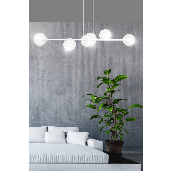 Herlev white 6 lamps E14 medium hanging lamp with 6 glass balls