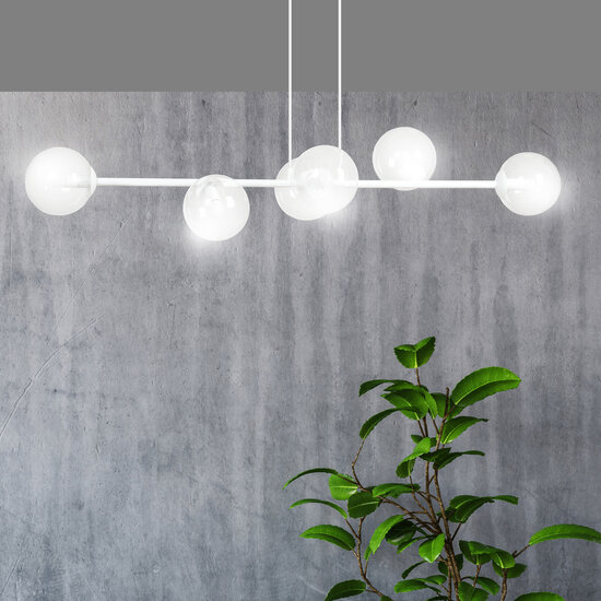 Emibig Emibig Lámpara colgante blanca Herlev 6 lámparas E14 con 6 bolas de vidrio - Ideal para una iluminación elegante en su hogar