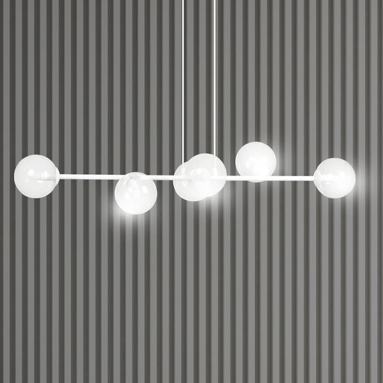 Suspension moyenne Herlev blanche 6 lampes E14 avec 6 boules de verre