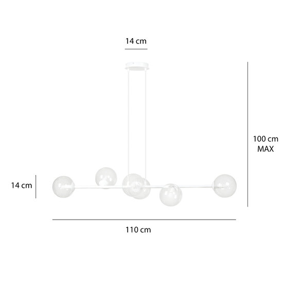 Herlev weiße 6 Lampen E14 mittelgroße Hängelampe mit 6 Glaskugeln