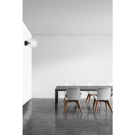 Stevns bol wandlamp zwart in doorzichtig glas 1x E14