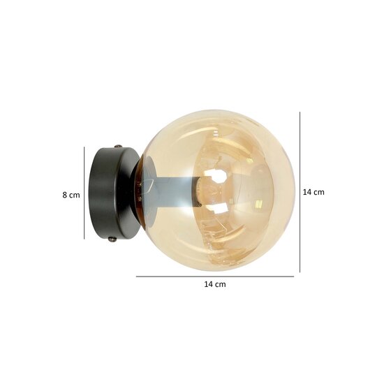 Emibig Emibig Stevns Wandleuchte mit schwarzer Glühbirne aus bernsteinfarbenem Glas 1x E14 - Perfekte Ambientebeleuchtung für jeden Raum
