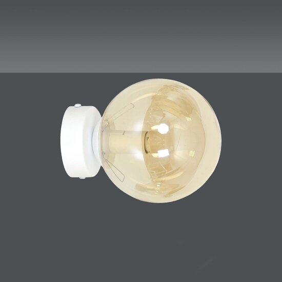 Stevns white wall lamp with sphere amber glass 1x E14