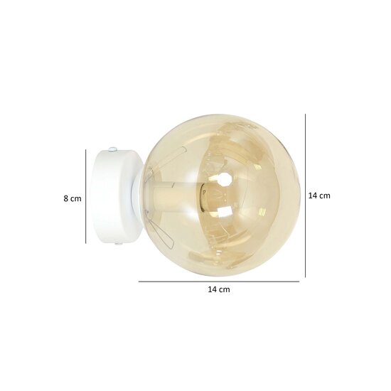 Emibig Emibig Stevns weiße Wandleuchte mit Kugel aus bernsteinfarbenem Glas 1x E14 - Ideal für eine warme Atmosphäre in Ihrem Zuhause