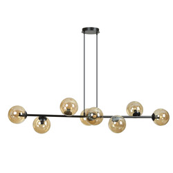 Lejre elegante zwarte design hanglamp met 8 amber glazen bollen E14