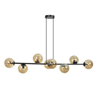 Lejre elegant black design hanging lamp with 8 amber glass bulbs E14