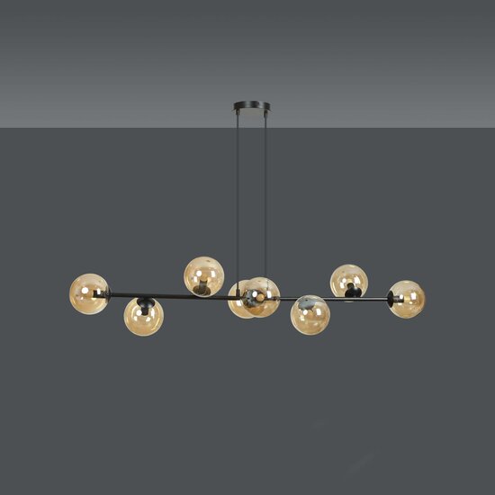 Lejre elegante Hängelampe im schwarzen Design mit 8 bernsteinfarbenen Glasbirnen E14