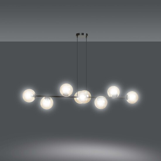 Lejre elegante lámpara colgante de diseño negro con 8 bombillas de cristal ámbar E14