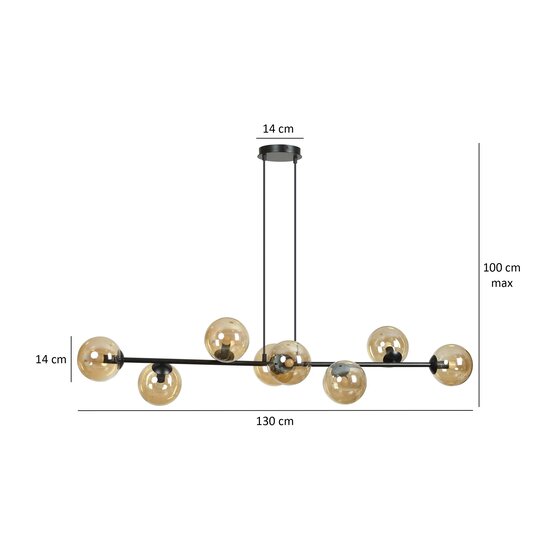 Lejre elegant black design hanging lamp with 8 amber glass bulbs E14