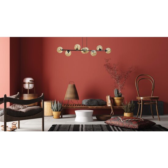 Lampe à suspension design noire élégante Lejre avec 8 ampoules en verre ambré E14