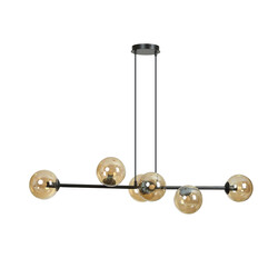 Emibig Lejre elegante zwarte 6 lampen E14 medium hanglamp met 6 amberkleurige bollen