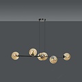 Lampe suspendue Lejre élégante noire 6 lampes E14 moyenne avec 6 ampoules de couleur ambre