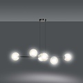 Lejre elegante zwarte 6 lampen E14 medium hanglamp met 6 amberkleurige bollen