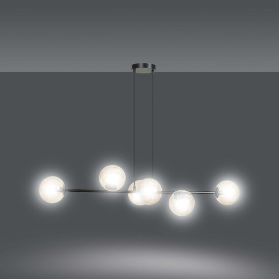 Lampe suspendue Lejre élégante noire 6 lampes E14 moyenne avec 6 ampoules de couleur ambre