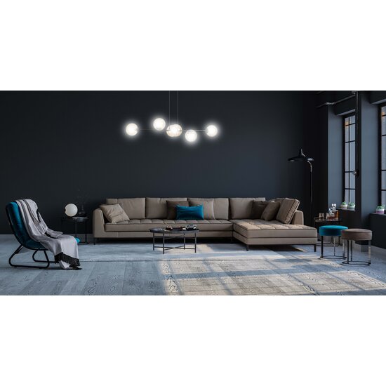 Lampe suspendue Lejre élégante noire 6 lampes E14 moyenne avec 6 ampoules de couleur ambre