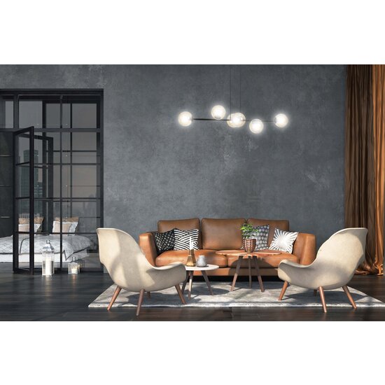 Lampe suspendue Lejre élégante noire 6 lampes E14 moyenne avec 6 ampoules de couleur ambre