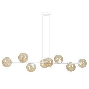 Lampe suspendue design slim blanche Lejre avec 8 ampoules en verre ambré E14