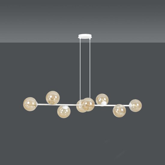 Lejre white slim design hanging lamp with 8 amber glass bulbs E14