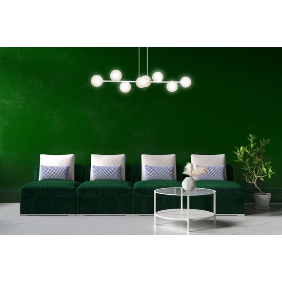 Lampe suspendue design slim blanche Lejre avec 8 ampoules en verre ambré E14