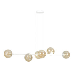 Belle suspension Lejre blanche 6 lampes E14 moyenne avec 6 ampoules de couleur ambre