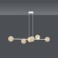 Lejre mooie witte 6 lampen E14 medium hanglamp met 6 amberkleurige bollen